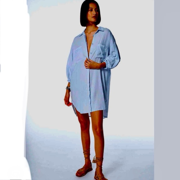 YFB Navy Linen Shirt Dress Oversized NEW - Picture 2 of 13